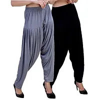 Casuals Women's Viscose Patiala Pants Combo Pack Of 2 (SteelGrey and White ; L)-thumb1