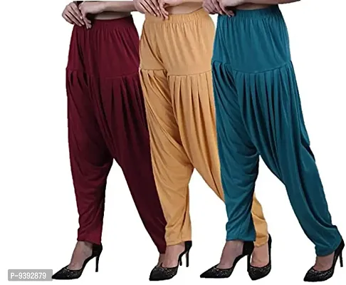 Casuals Women's Viscose Patiala/Patiyala Pants Combo Pack Of 3 (Maroon :: Biscuit :: Peacock Blue)