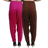 Casuals Women's Viscose Patiyala/Patiala Pants Combo 2(Deep Rani and Multi-Coloured)-thumb2