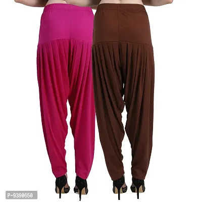 Casuals Women's Viscose Patiyala/Patiala Pants Combo 2(Deep Rani and Multi-Coloured)-thumb3