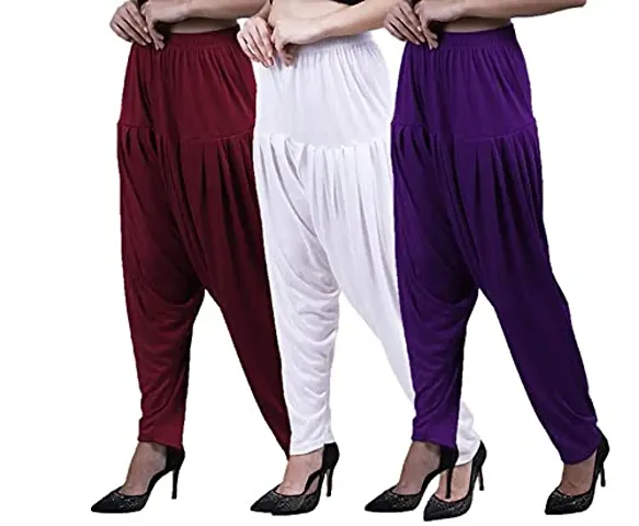 Stylish Viscose Solid Patiala Pant for Women Pack of 3