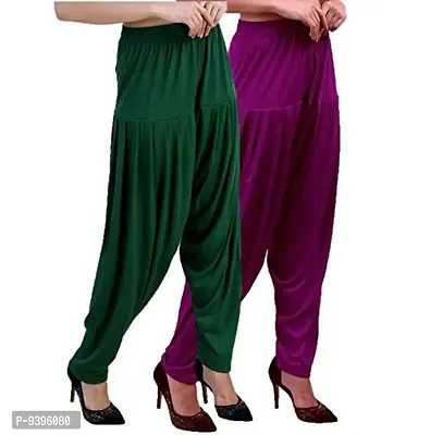 Casuals Women's Viscose Patiala Pants Combo Pack Of 2 (DarkGreen and M.Rose ; L)-thumb2