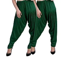 Casuals Women's Viscose Patiala Pants Combo Pack Of 2 (DarkGreen and Pakistan Green ; XL)-thumb2