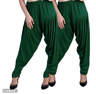 Casuals Women's Viscose Patiala Pants Combo Pack Of 2 (DarkGreen and Pakistan Green ; XL)-thumb3