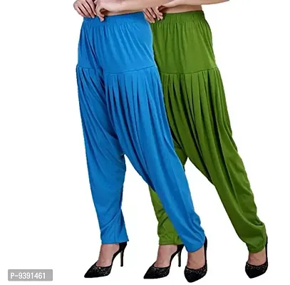 Casuals Women's Viscose Patiala Pants Combo Pack Of 2 (Cyan and Pista Green ; L)-thumb0