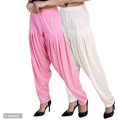 Casuals Women's Viscose Patiala Pants Combo Pack Of 2 (BabyPink and Cream ; XL)