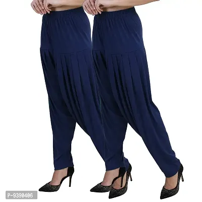 Casuals Women's Viscose Patiyala/Patiala Pants Combo 2 (Navy Blue and Multi-Coloured)