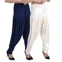 Casuals Women's Viscose Patiyala/Patiala Pants Combo 2 (Navy Blue and Multi-Coloured)-thumb1