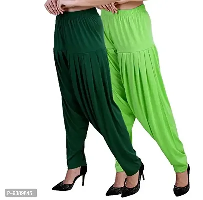 Casuals Women's Viscose Patiala Pants Combo Pack Of 2 (DarkGreen and Parret Green ; L)