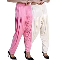 Casuals Women's Viscose Patiala Pants Combo Pack Of 2 (BabyPink and Cream ; XL)-thumb1