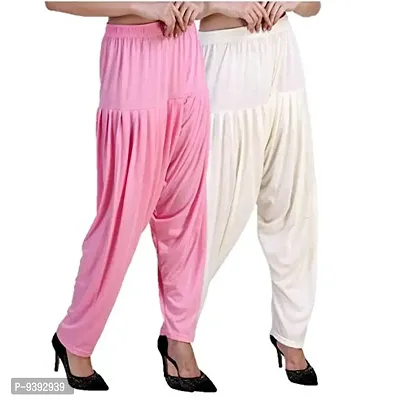 Casuals Women's Viscose Patiala Pants Combo Pack Of 2 (BabyPink and Cream ; XL)-thumb2