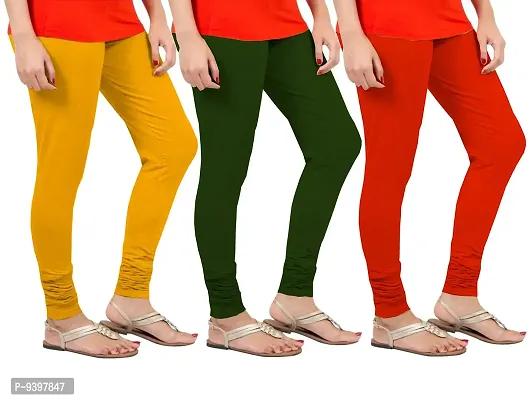 CASUALS Women's Regular Fit 4 Way Lycra Leggings Pack 0f 3(DarkGreen::Mustrad::Red)-thumb2