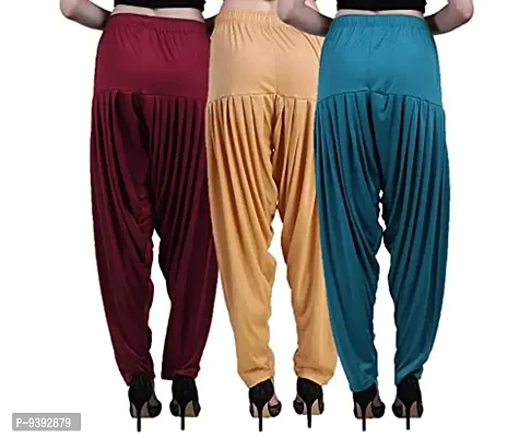 Casuals Women's Viscose Patiala/Patiyala Pants Combo Pack Of 3 (Maroon :: Biscuit :: Peacock Blue)-thumb4