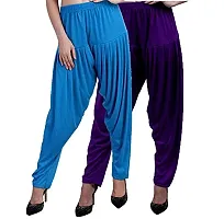 Casuals Women's Viscose Patiala Pants Combo Pack Of 2 (Cyan and Purple ; L)-thumb2