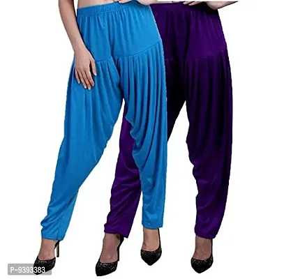 Casuals Women's Viscose Patiala Pants Combo Pack Of 2 (Cyan and Purple ; L)-thumb3