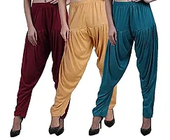 Casuals Women's Viscose Patiala/Patiyala Pants Combo Pack Of 3 (Maroon :: Biscuit :: Peacock Blue)-thumb2