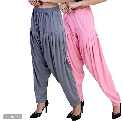 Casuals Women's Viscose Patiala Pants Combo Pack Of 2 (SteelGrey and Baby Pink ; 2XL)-thumb0