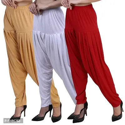 Casuals Women's Viscose Patiala/Patiyala Pants Combo Pack of 3(Dark Skin::White::TOMOTO RED)