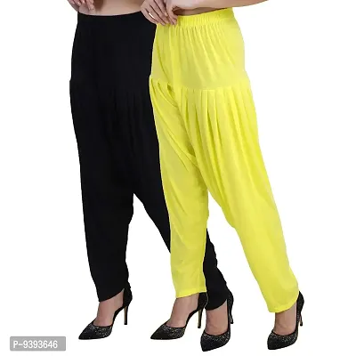 Casuals Women's Viscose Patiyala/Patiala Pants Combo 2 2 (Black and Lemon Yellow; X-Large)