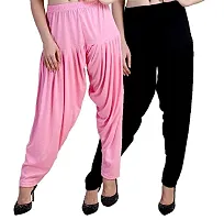 Casuals Women's Viscose Patiala Pants Combo Pack Of 2 (BabyPink and Black ; L)-thumb2