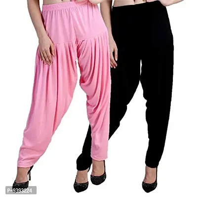 Casuals Women's Viscose Patiala Pants Combo Pack Of 2 (BabyPink and Black ; L)-thumb3