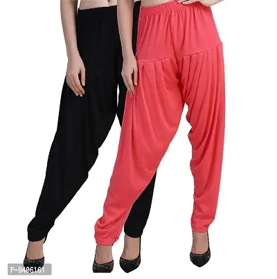 Casuals Women's Viscose Patiyala/Patiala Pants Combo Pack Of 2(Black and Dark Pink; X-Large)-thumb2