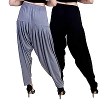 Casuals Women's Viscose Patiala Pants Combo Pack Of 2 (SteelGrey and White ; L)-thumb3