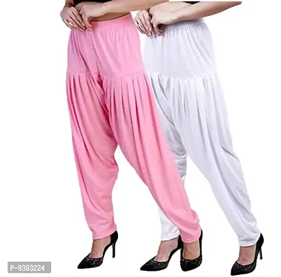 Casuals Women's Viscose Patiala Pants Combo Pack Of 2 (BabyPink and Black ; L)