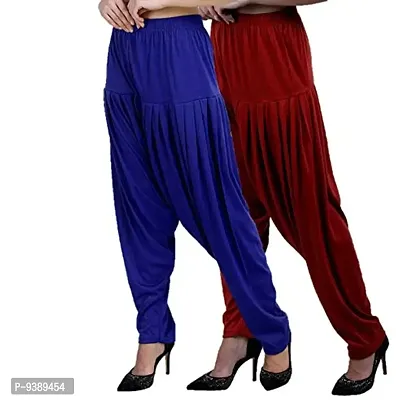 Casuals Women's Viscose Patiala Pants Combo Pack Of 2 (RoyalBlue and Red Maroon ; XL)