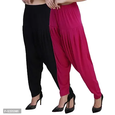 Casuals Women's Viscose Patiyala/Patiala Pants Combo 2(Black and Multi-Coloured)