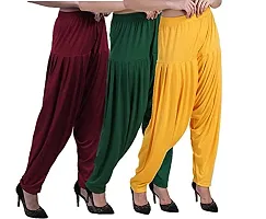 Casuals Women's Viscose Patiala/Patiyala Pants Combo Pack Of 3 (Maroon :: PakistanGreen :: Gold Yellow)-thumb1