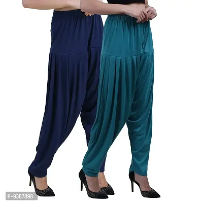 Casuals Women's Viscose Patiyala/Patiala Pants Combo 2(Navy Blue and Peacock Blue; X-Large)-thumb2