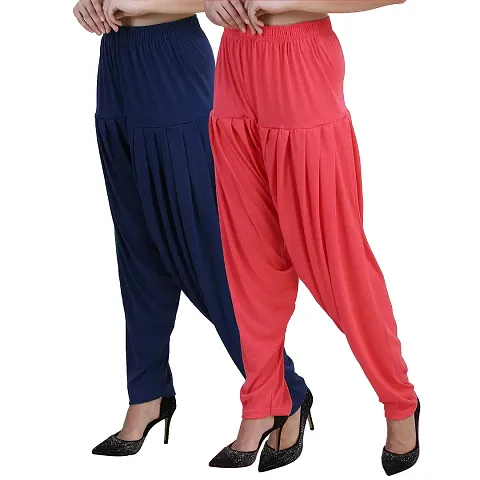 Casuals Women's Viscose Patiyala/Patiala Pants Combo 2 (Navy and Multi-Coloured)