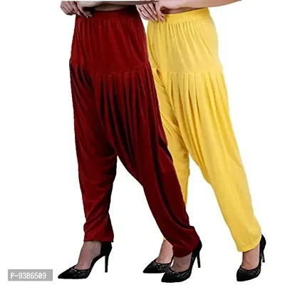 Casuals Women's Viscose Patiala Pants Combo Pack Of 2 (RedMaroon and Yellow ; 3XL)