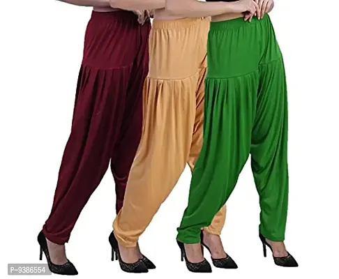 Casuals Women's Viscose Patiala/Patiyala Pants Combo Pack Of 3 (Multicolored)-thumb2