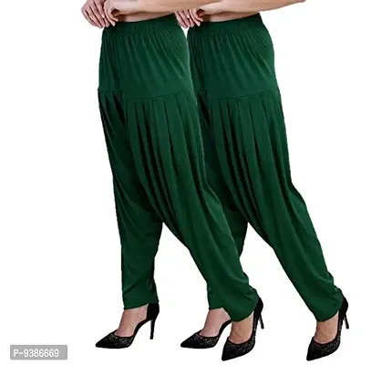 Casuals Women's Viscose Patiala Pants Combo Pack Of 2 (DarkGreen and Pakistan Green ; XL)-thumb0