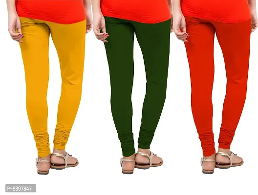 CASUALS Women's Regular Fit 4 Way Lycra Leggings Pack 0f 3(DarkGreen::Mustrad::Red)-thumb3