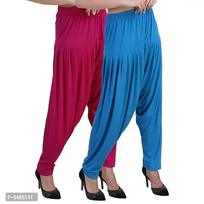 Casuals Women's Viscose Patiyala/Patiala Pants Combo 2(Deep Rani and Turquoiese Blue; X-Large)-thumb2