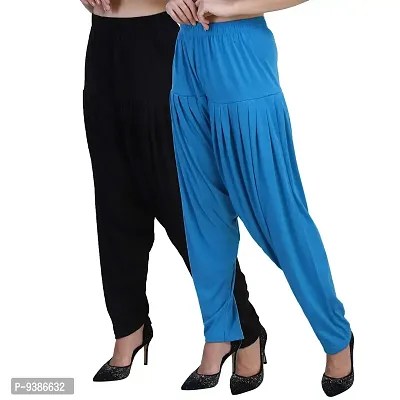 Casuals Women's Viscose Patiyala/Patiala Pants Combo 2(Black and Multi-Coloured)