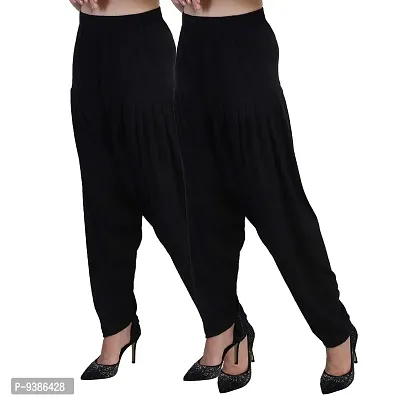 Casuals Women's Viscose Patiala Pants Pack of 2(Black and Black; 4XL)-thumb0