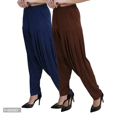 Casuals Women's Viscose Patiyala/Patiala Pants Combo 2(Navy Blue and Coffy Brown; XX-Large)