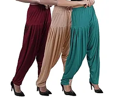 Casuals Women's Viscose Patiala/Patiyala Pants Combo Pack Of 3 (Maroon :: Lightskin :: Z.Green)-thumb1