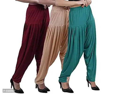 Casuals Women's Viscose Patiala/Patiyala Pants Combo Pack Of 3 (Maroon :: Lightskin :: Z.Green)-thumb2