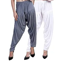 Casuals Women's Viscose Patiala Pants Combo Pack Of 2 (SteelGrey and White ; L)-thumb2
