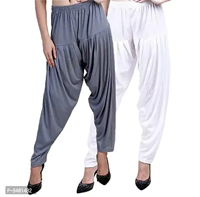 Casuals Women's Viscose Patiala Pants Combo Pack Of 2 (SteelGrey and White ; L)-thumb3