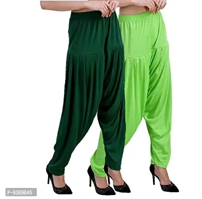 Casuals Women's Viscose Patiala Pants Combo Pack Of 2 (DarkGreen and Parret Green ; L)-thumb2