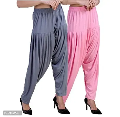 Casuals Women's Viscose Patiala Pants Combo Pack Of 2 (SteelGrey and Baby Pink ; 2XL)-thumb2