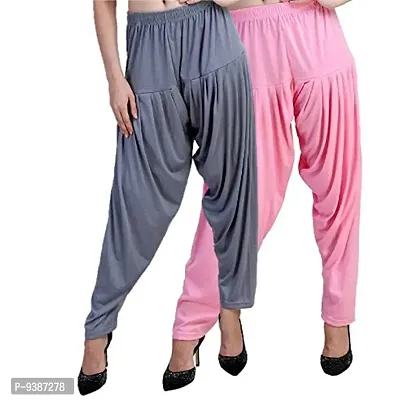 Casuals Women's Viscose Patiala Pants Combo Pack Of 2 (SteelGrey and Baby Pink ; 2XL)-thumb3