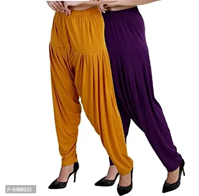 Casuals Women's Viscose Patiala Pants Combo Pack Of 2 (Mustrad and Dark Purple ; 2XL)