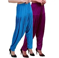 Casuals Women's Viscose Patiala Pants Combo Pack Of 2 (Cyan and M.Rose ; XL)-thumb1